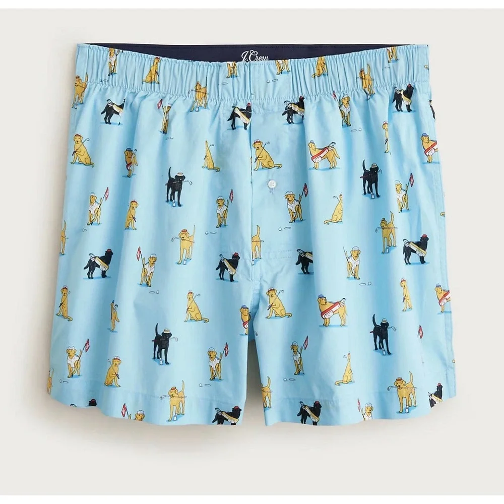 NWT J CREW Boxer Underwear Sz L Blue AOP Golf Dogs Caddy Comfort Oarsman 35-37